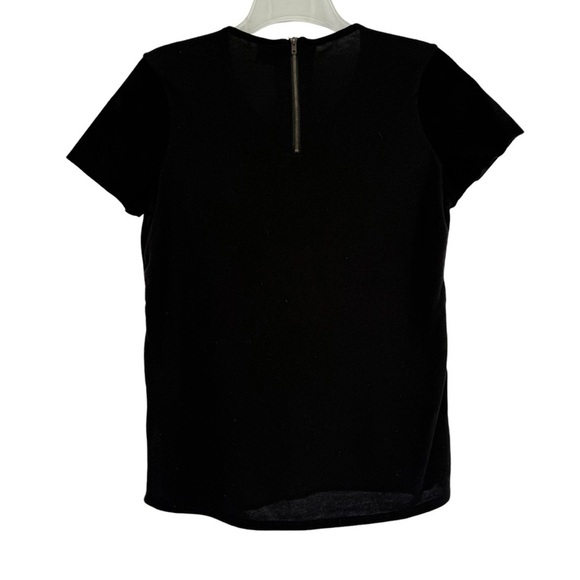 ECRU Blouse Shirt Womens size Small Suede Front Blouse Top Black Short Sleeve - Picture 2 of 9